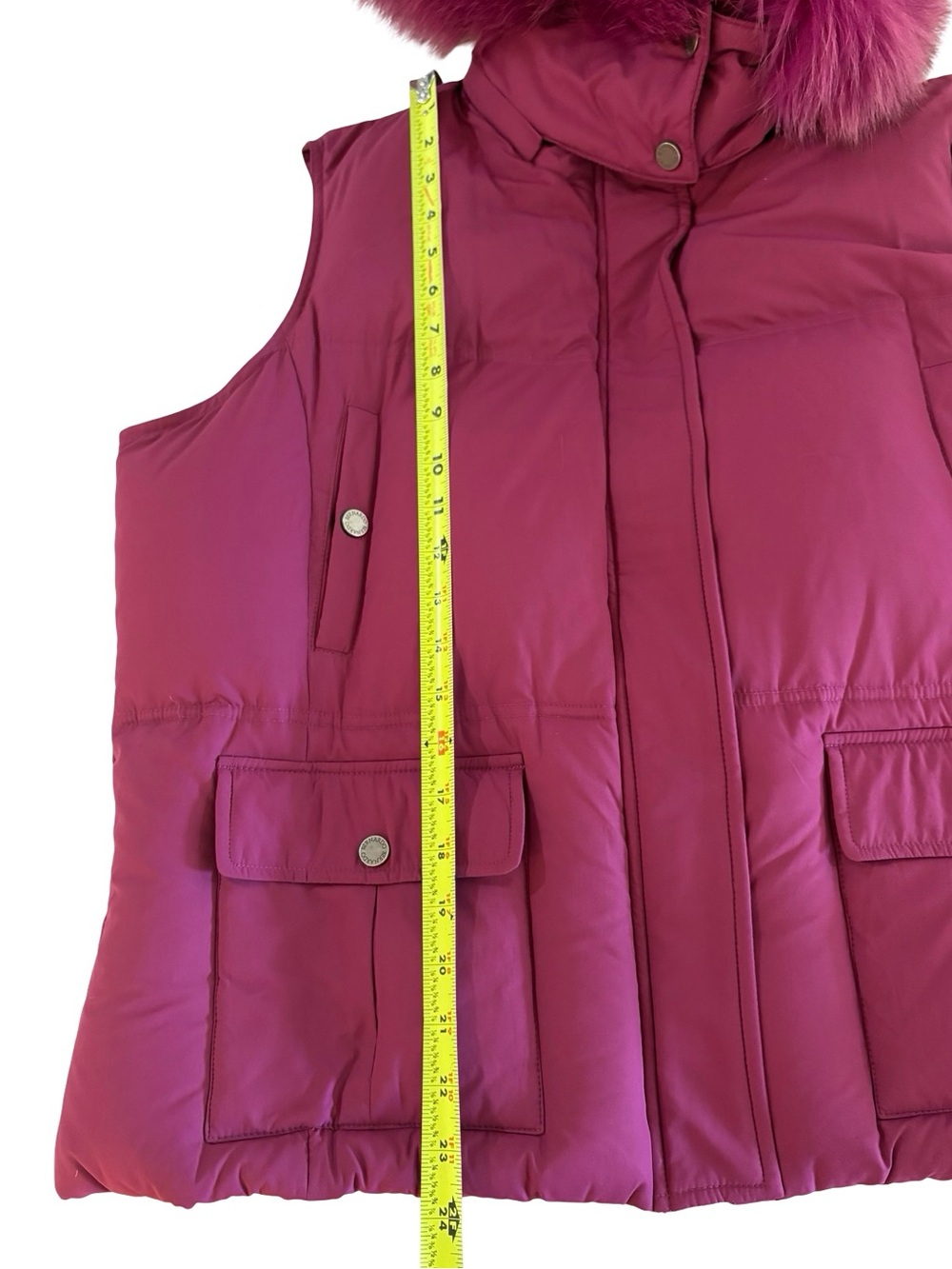 Bernardo XL  Magenta Down Puffer Vest Fox Fur Hood Winter Ski - Picture 8 of 11